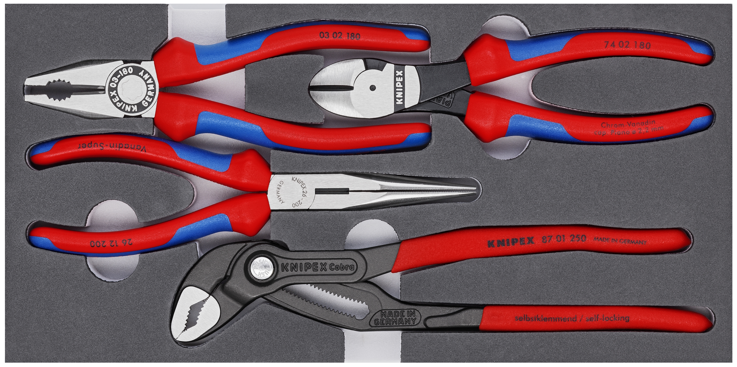 4 Pc Basic Pliers Set in Foam Tray