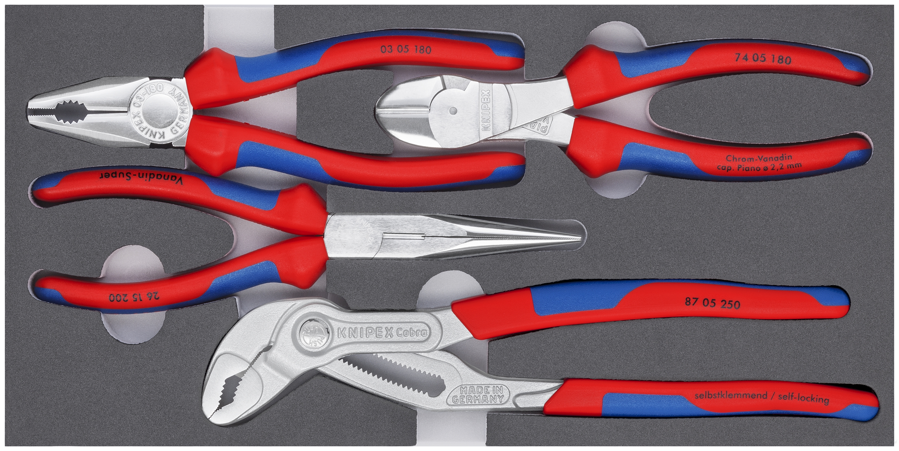 4 Pc Chrome Pliers Set in Foam Tray