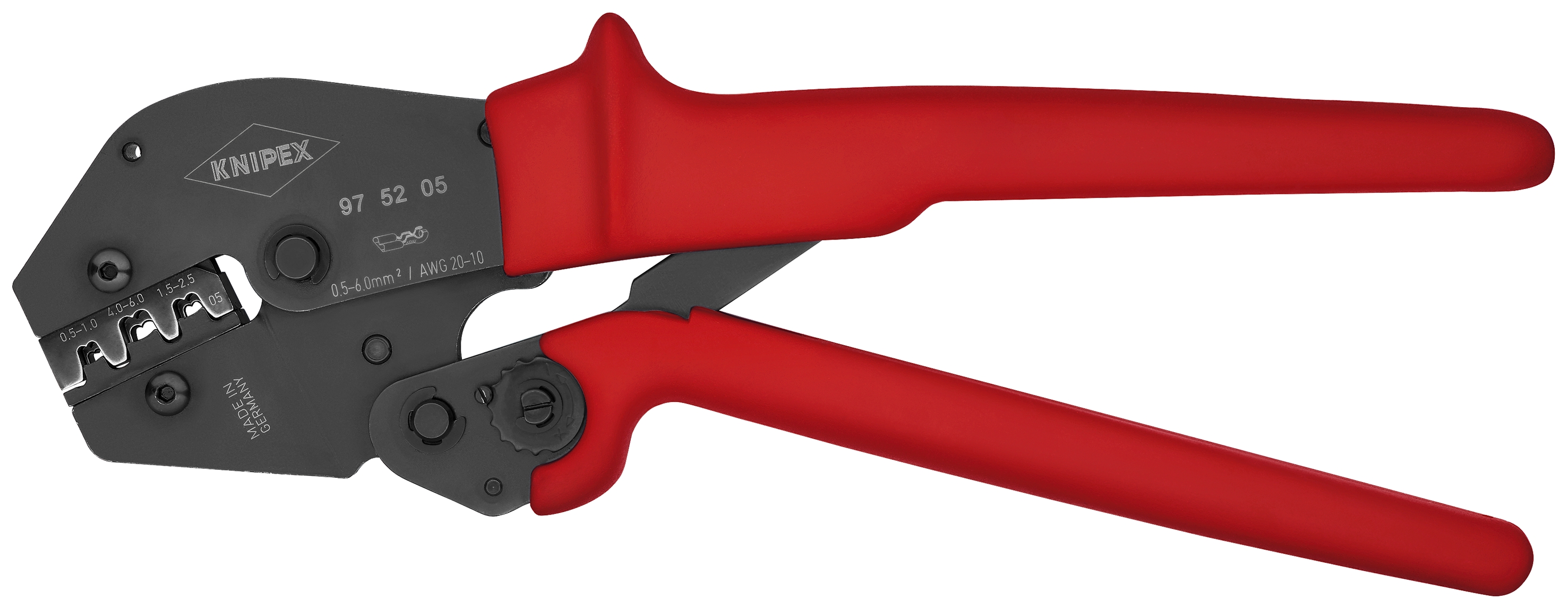 10" Crimping Pliers For Non-Insulated Open Plug-Type Connectors (Plug Width 4.8 and 6.3 mm)