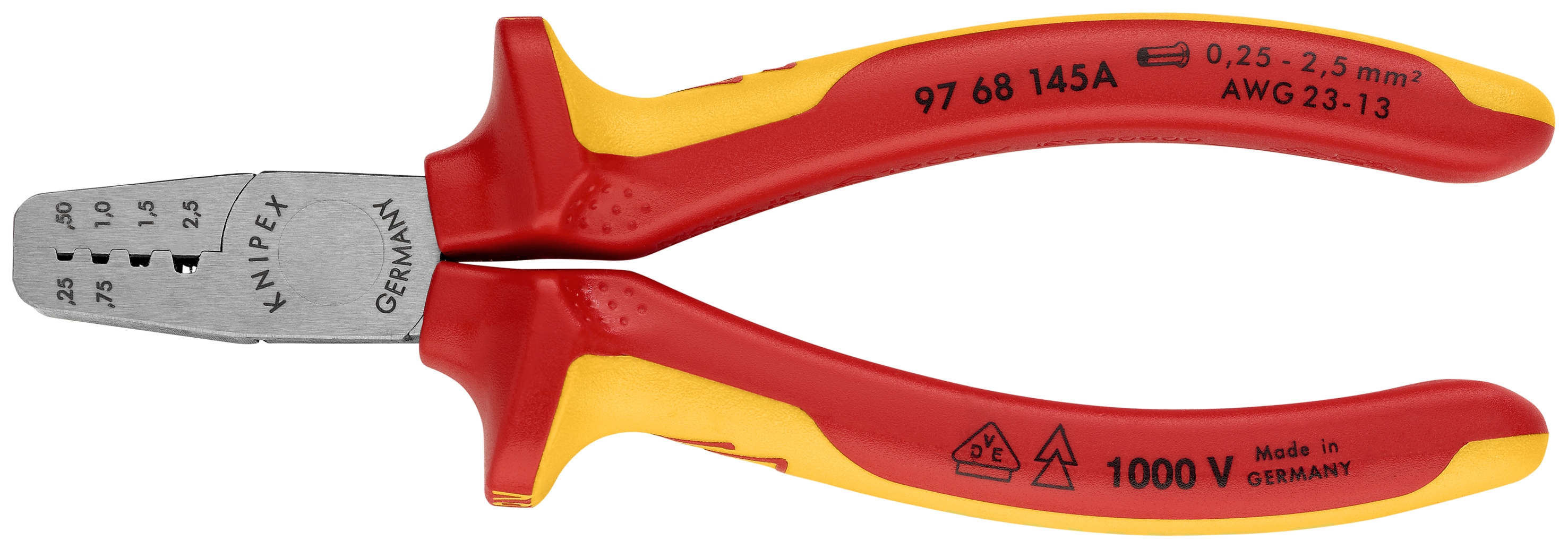 5 3/4" Crimping Pliers for Wire Ferrules-1000V Insulated