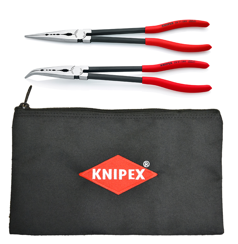 2 Pc XL Long Needle Nose Pliers Set with Keeper Pouch