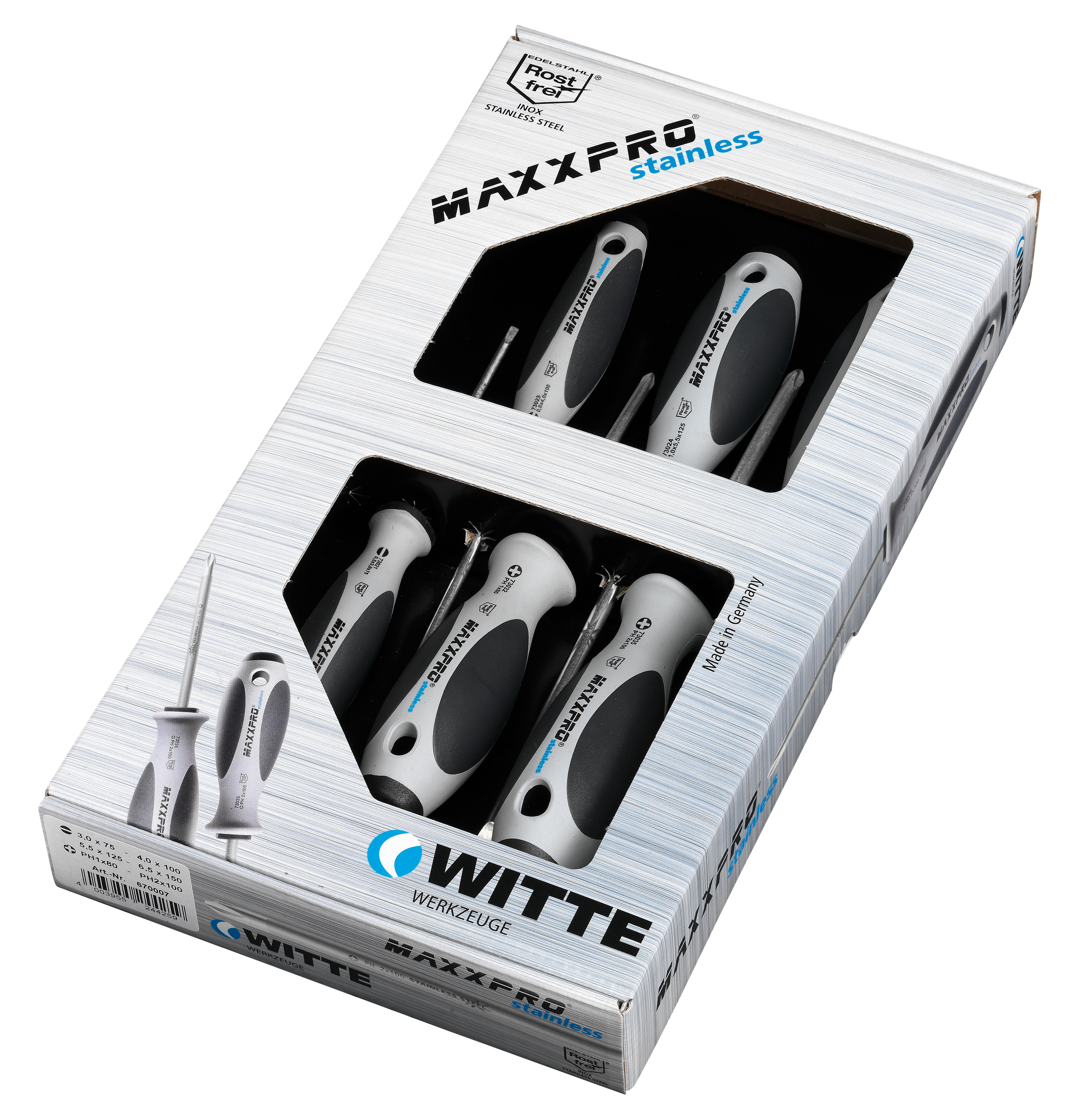 MAXXPRO 5 Pc Stainless Steel Set: 3 Slotted, 2 Phillips